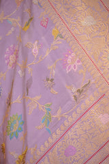 Pure Katan Banarasi Saree in Lilac with Real Zari and Resham Floral Jaal