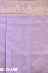 Pure Katan Banarasi Saree in Lilac with Real Zari and Resham Floral Jaal