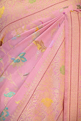Pure Katan Banarasi Saree in Pink with Real Zari and Resham Floral Jaal