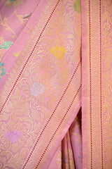 Pure Katan Banarasi Saree in Pink with Real Zari and Resham Floral Jaal