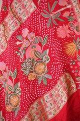 Red Banarasi Khaddi Rajasthani Bandhani Saree