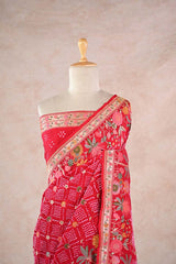 Red Banarasi Khaddi Rajasthani Bandhani Saree