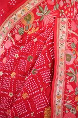 Red Banarasi Khaddi Rajasthani Bandhani Saree