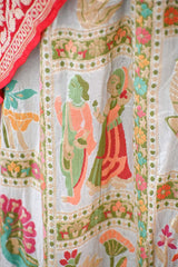 White and Red Ghadchola Bandhani Saree & Pichwai Border