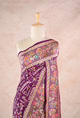 Deep Aubergine Kadhwa Banarasi Khaddi Bandhani Saree