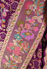 Deep Aubergine Kadhwa Banarasi Khaddi Bandhani Saree