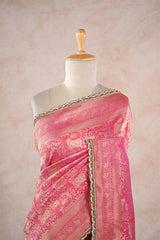 Pink Banarasi Silk Saree With Pichwai Woven Work