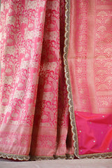 Pink Banarasi Silk Saree With Pichwai Woven Work