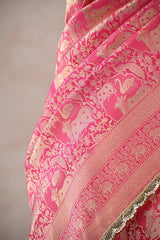 Pink Banarasi Silk Saree With Pichwai Woven Work