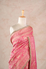 Pink Banarasi Silk Saree With Pichwai Woven Work