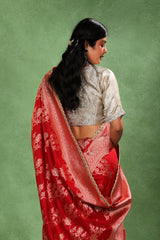 Red Banarasi Katan Silk Bridal Saree with Gold Zari and Scalloped Border