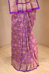 Purple Banarasi Silk Saree with Rose Floral Jaal Work