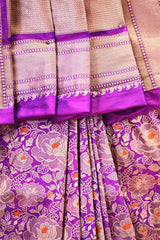 Purple Banarasi Silk Saree with Rose Floral Jaal Work