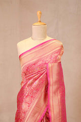 Pink Banarasi Silk Saree with Rose Floral Jaal Work