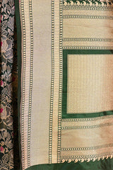 Bottle Green Banarasi Silk Saree with Rose Floral Jaal Work