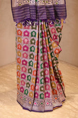 Purple Katan Silk Saree with Rangkat Weaving & Gold Zari Floral Border