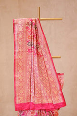 Pink Banarasi Katan Silk Saree with Watergold Zari Floral Motifs & Rangkat Weaving