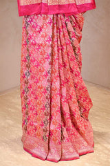 Pink Banarasi Katan Silk Saree with Watergold Zari Floral Motifs & Rangkat Weaving