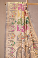 Grey Katan Silk Banarasi Saree with Water Gold Zari Jaal work