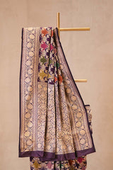 Deep Purple Banarasi Katan Silk Saree with Floral Rangkat Work