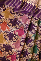 Deep Purple Banarasi Katan Silk Saree with Floral Rangkat Work