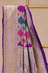 Purple Rangkat Katan Silk Saree with Water Gold Zari