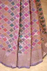 Lavender Katan Silk Rangkat Saree with Watergold Zari