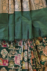 Bottle Green Katan Silk Rangkat Saree with Gold Zari woven