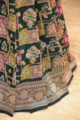 Bottle Green Katan Silk Rangkat Saree with Gold Zari woven