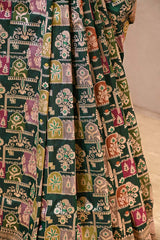 Bottle Green Katan Silk Rangkat Saree with Gold Zari woven