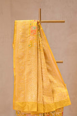 Yellow Katan Silk Rangkat Saree with Gold Zari woven