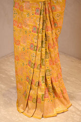Yellow Katan Silk Rangkat Saree with Gold Zari woven