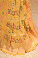 Yellow Katan Silk Rangkat Saree with Gold Zari woven
