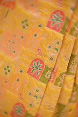 Yellow Katan Silk Rangkat Saree with Gold Zari woven