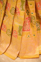 Yellow Katan Silk Rangkat Saree with Gold Zari woven