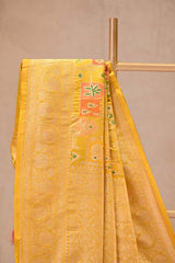 Yellow Katan Silk Rangkat Saree with Gold Zari woven