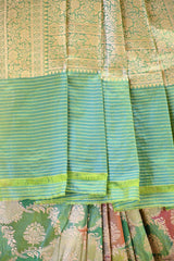 Lime Green Katan Silk Rangkat Saree with Gold Zari