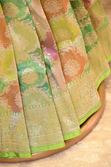 Lime Green Katan Silk Rangkat Saree with Gold Zari