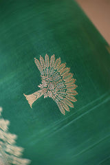 Sea Green Satin Silk Banarasi Saree with Floral Motifs