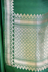 Sea Green Satin Silk Banarasi Saree with Floral Motifs