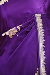 Purple Satin Silk Banarasi Saree with Floral Motifs