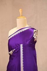 Purple Satin Silk Banarasi Saree with Floral Motifs