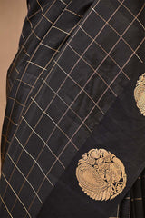 Banarasi Silk Black Saree with Mayur Motif and Tie & Dye Bandhani Print