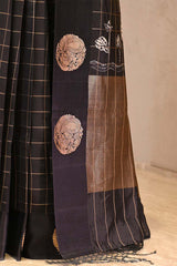 Banarasi Silk Black Saree with Mayur Motif and Tie & Dye Bandhani Print