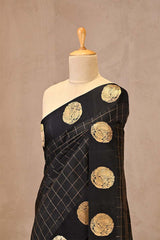Banarasi Silk Black Saree with Mayur Motif and Tie & Dye Bandhani Print