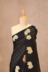 Banarasi Silk Black Saree with Gaja Motif and Tie & Dye Bandhani Print