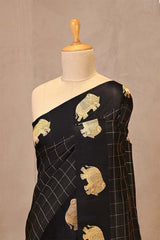Banarasi Silk Black Saree with Gaja Motif and Tie & Dye Bandhani Print