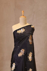 Black Banarasi Silk Saree with Vrisabha Motif and Pichwai