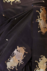 Black Banarasi Silk Saree with Vrisabha Motif and Pichwai