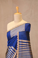 Blue Banarasi Katan Silk Saree with Sona-Rupa Geometric Stripes